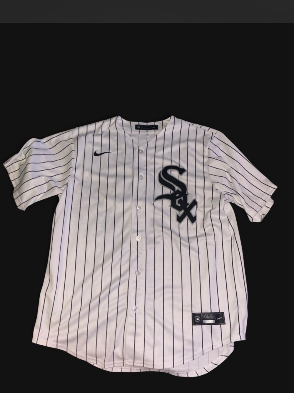Nike White Pinstripe Baseball Jersey with Black Stripes